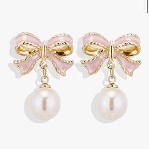 Elegant Pink Bow Pearl Earrings